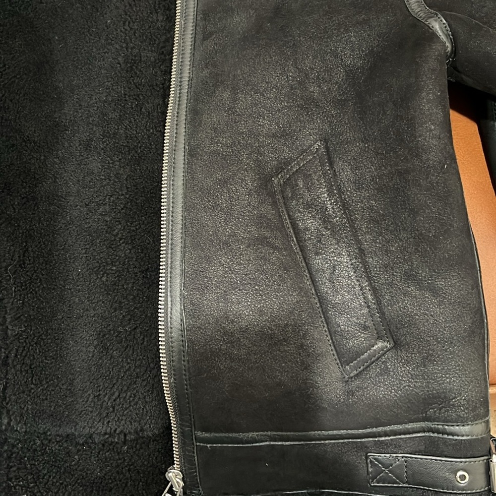 100% Shearling Flight Jacket made in India by Idleman. Color: Black Size: Large - Picture 12 of 14